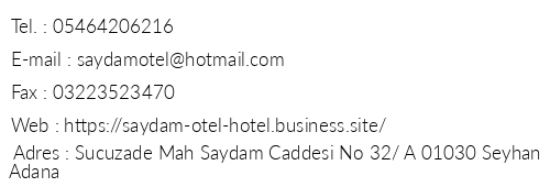 Otel Saydam telefon numaralar, faks, e-mail, posta adresi ve iletiim bilgileri